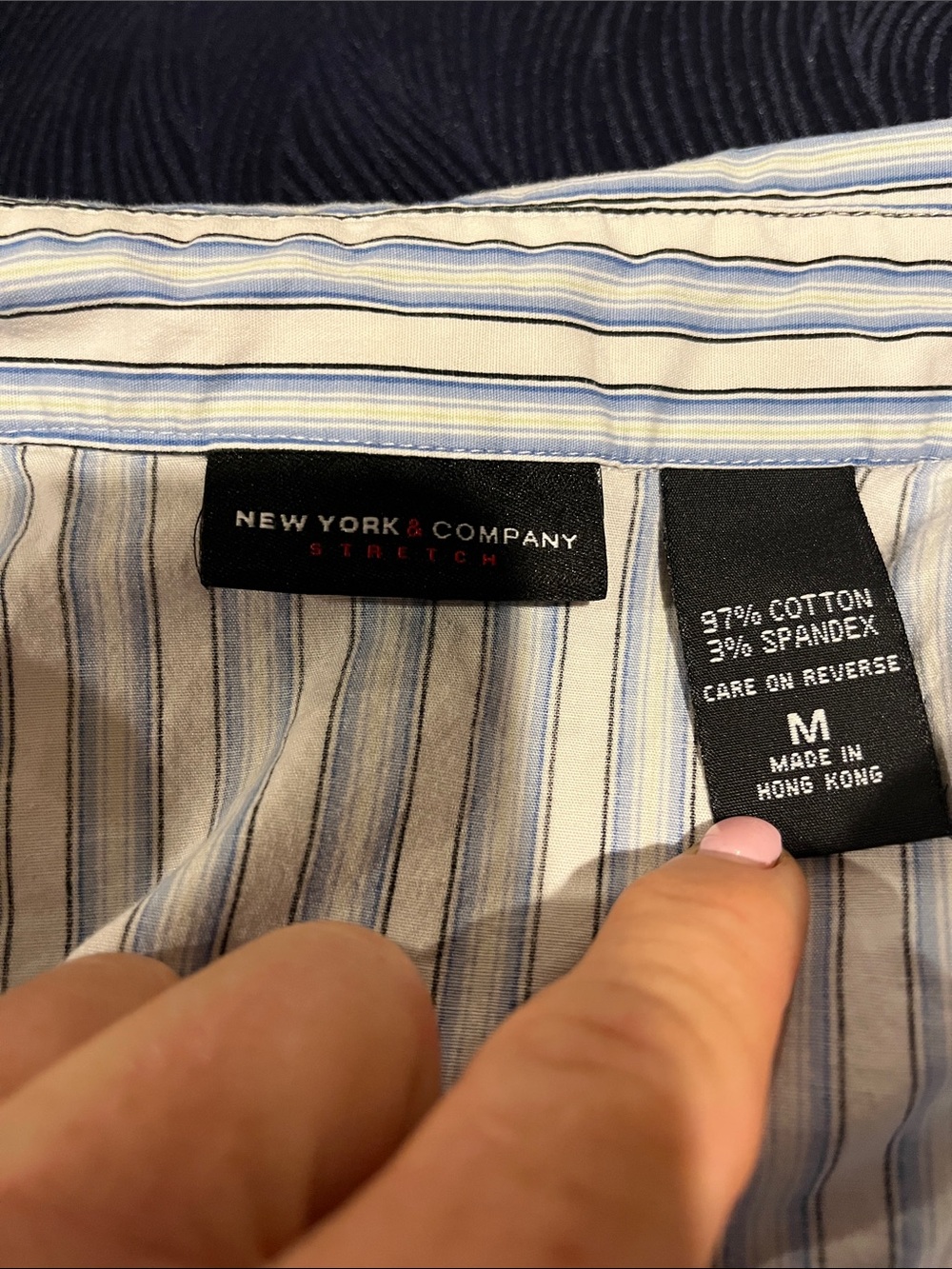 New York & Company Blue and White Striped Button-Down Shirt - Picture 2 of 4